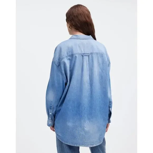 Madewell Denim Oversized Button-Up Shirt WMNS S Marnie Wash Long Sleeve Collared - Picture 2 of 9